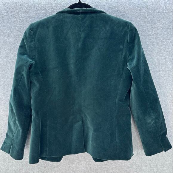 J Crew 365 Women's sz 2 Dark Green Velvet Blazer Open Front Work Office - Picture 2 of 10